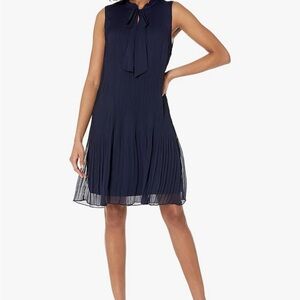 DKNY Women’s Black Pleated Sleeveless Tie Shift Dress Chiffon Size 2